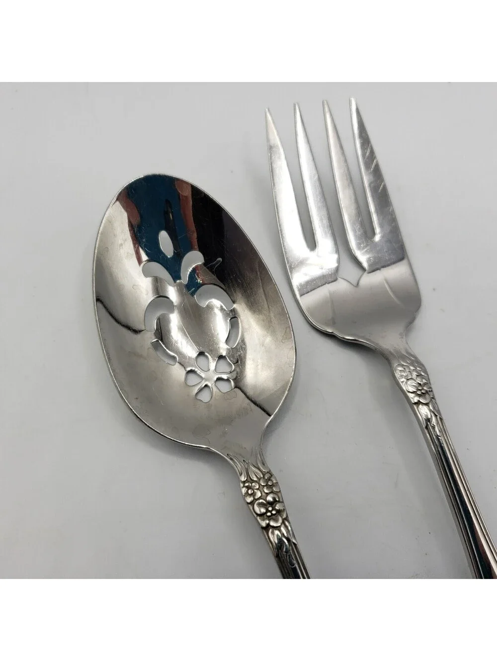 Serving Fork & Spoon WORDSWORTH Oneida USA Glossy Stainless Steel Flatware Meat